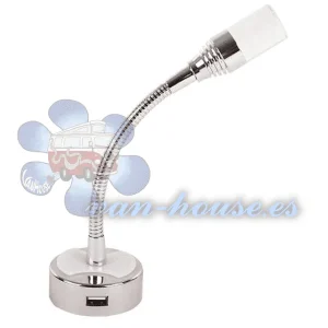 Luz de lectura LED (Azul-Blanca) 12V / 1W Brazo Flexible con USB + Interruptor Basculante