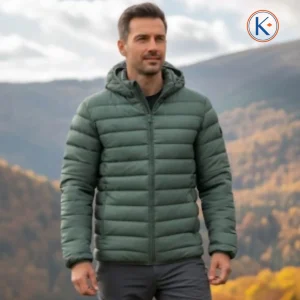 Cazadora acolchada hombre con capucha desmontable verde musgo