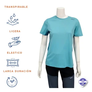 Joluvi camiseta técnica manga corta azul agua marina con verde azulado running mujer