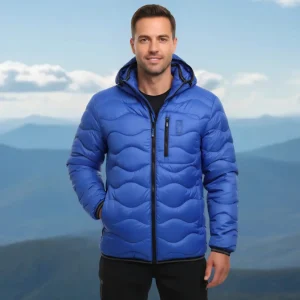 Cazadora acolchada hombre azulon estilo urbano con capucha